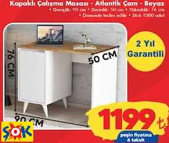 TİAMOB KAPAKLI ÇALIŞMA MASASI - ATLANTİK ÇAM - BEYAZ